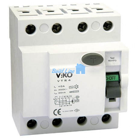 ViKo VTR4-40300,УЗО, 4p, 40A, 300mA VIKO VTR4-40300