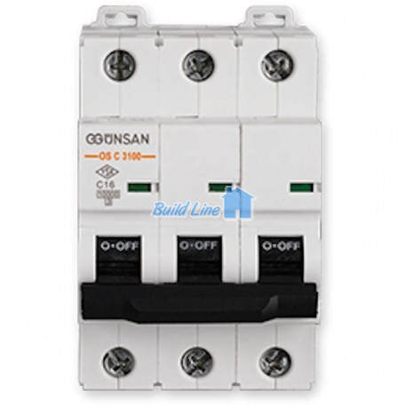  Автоматичний вимикач 3P, тип С, 10А, 4,5 kA 400В Gunsan OSG 345 10