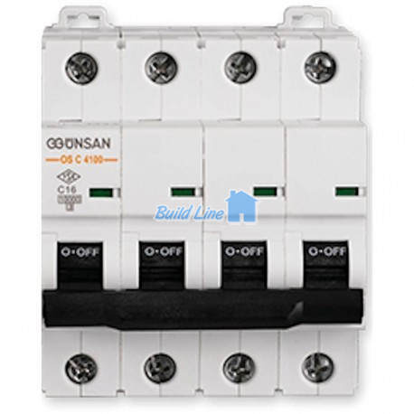  Автоматичний вимикач 4P, тип С, 16А, 4,5 kA 400В Gunsan OSG 445 16