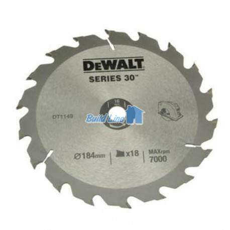 Пильный диск HM, 18 z, d 184х16мм, точ. рез,+20град,SERIES 30, ATB, DT1149, DeWalt