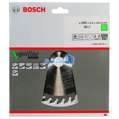 Пильный диск 160 x 16 мм 36 зубъев , Bosch 2608640597