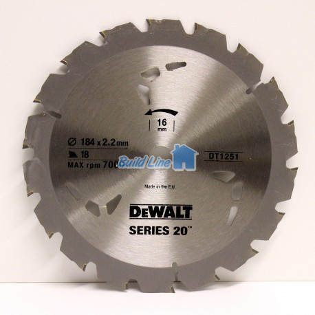 Пильный диск HM, 18 z, d 184х16мм, точ. рез,+15град,SERIES 20, ATB., DT1251, DeWalt