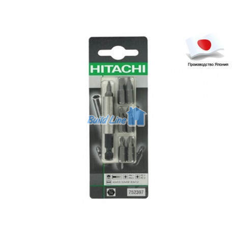 Биты Hitachi в наборе 7 шт PH1,PH2,PZ1,PZ2, магн. держ. (752397)